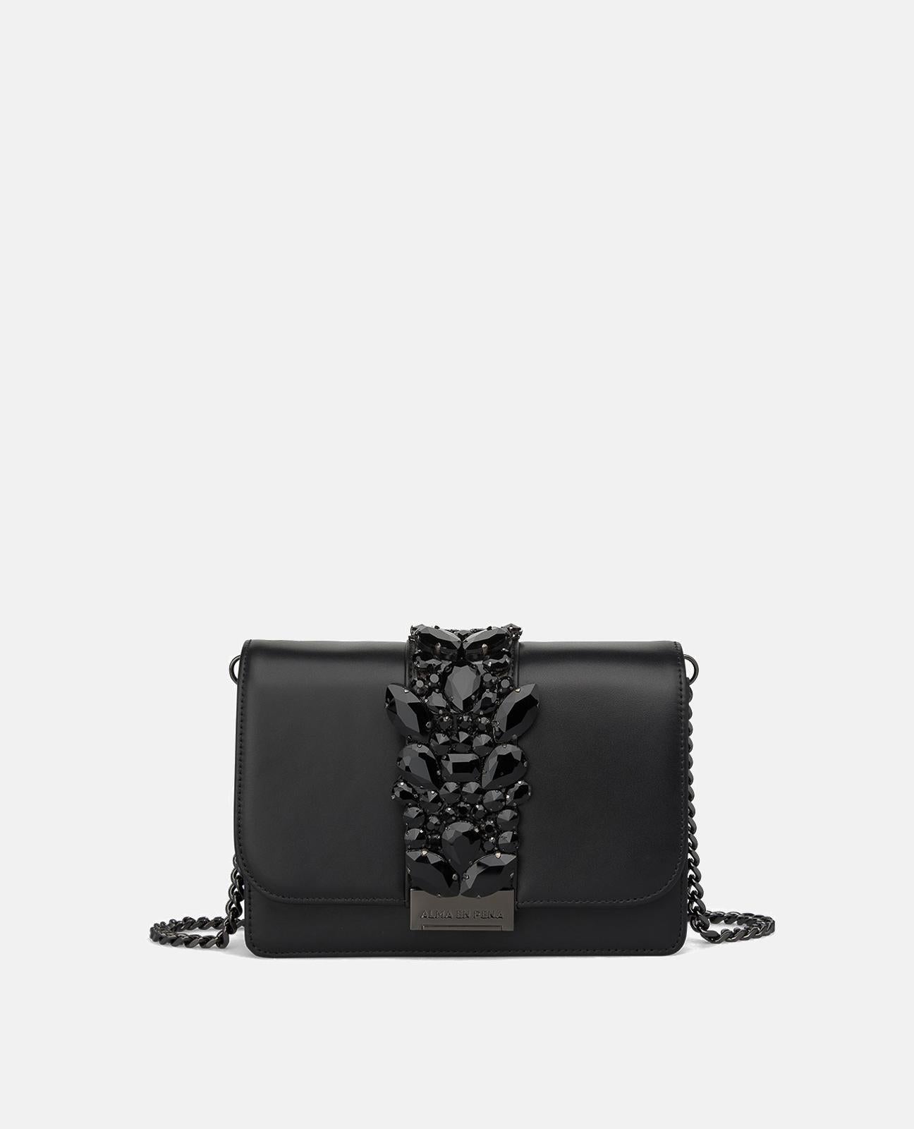 alma-en-pena-clutch-mit-strass-leder-schwarz-kette image 1
