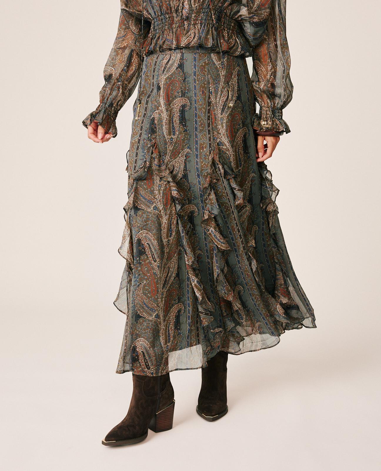 alma-en-pena-long-paisley-skirt-damen-chiffon-rock-grau image 4