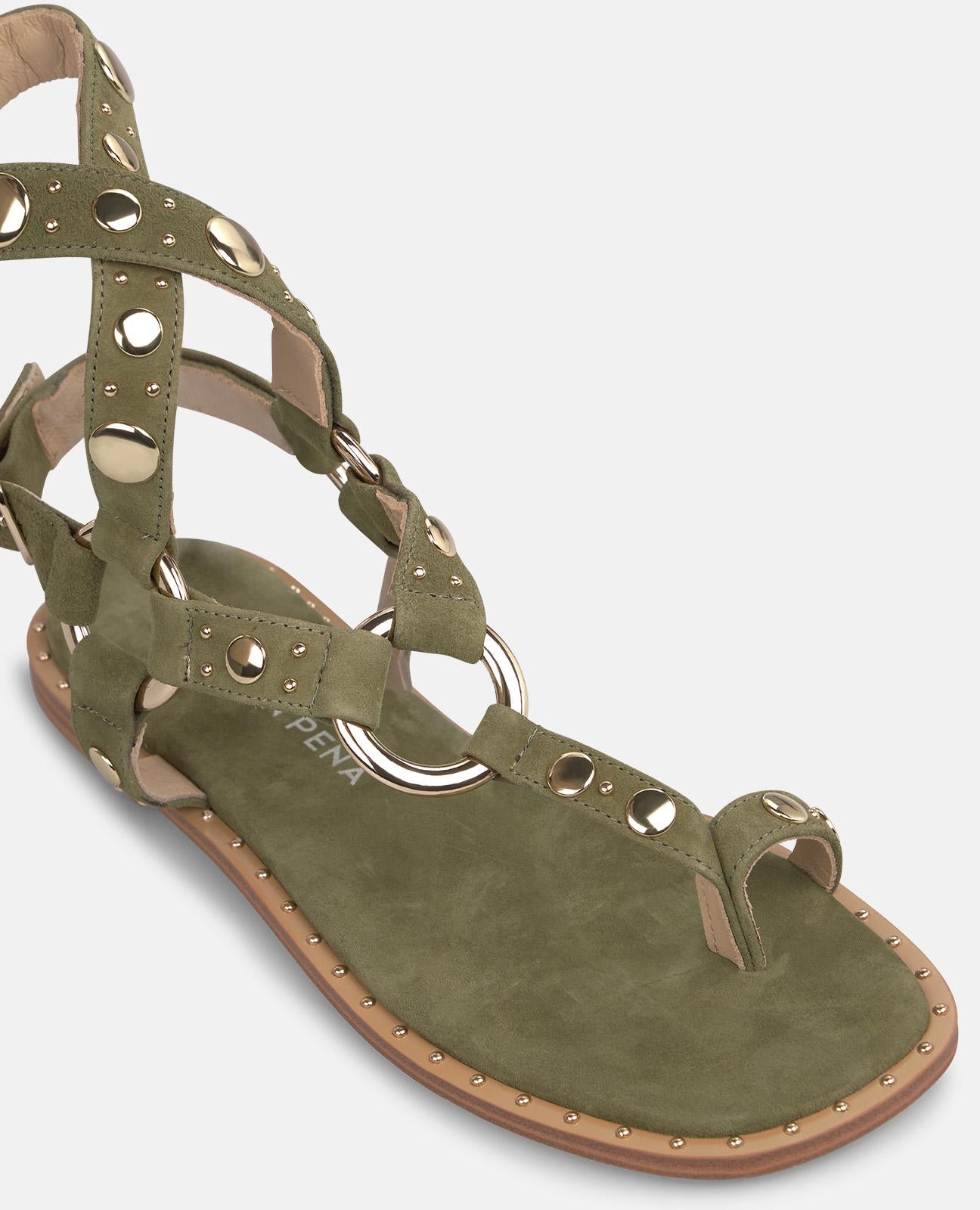 alma-en-pena-zehensteg-sandale-flach-mit-nieten-in-khaki image 4