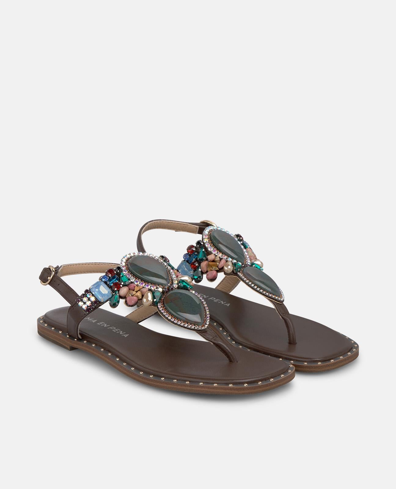 alma-en-pena-flache-nappa-leder-sandale-mit-zehen-strass-braun image 3
