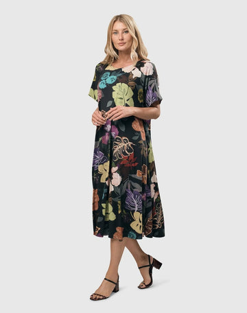alembika-bali-trapeze-dress-leaves-multi-damen-a-linien-kleid-midi image 2