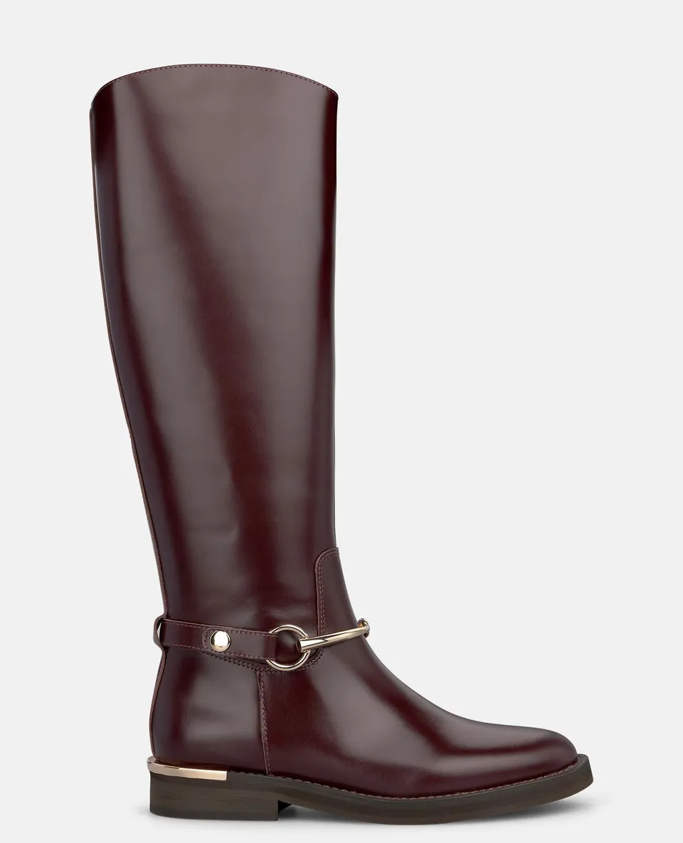 alma-en-pena-nappa-leder-boots-bordeaux-mit-schnallen-detail-flache-stiefeletten image 1