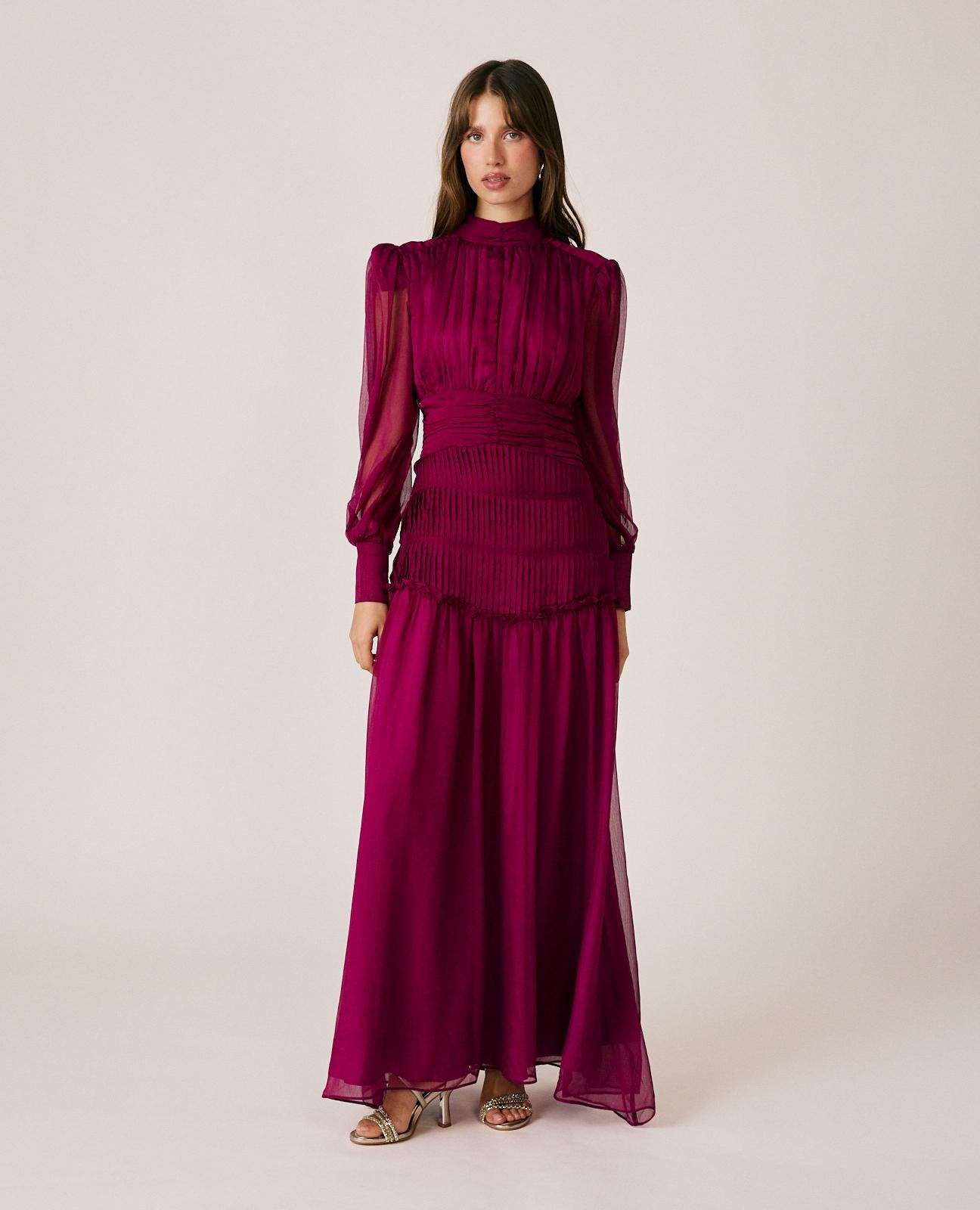 alma-en-pena-long-pleated-chiffon-dress-langes-kleid-rot-mit-plissee image 3