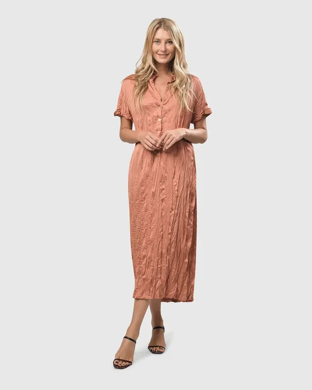 alembika-crinkle-maxi-shirtdress-coral-hemdblusenkleid image 1