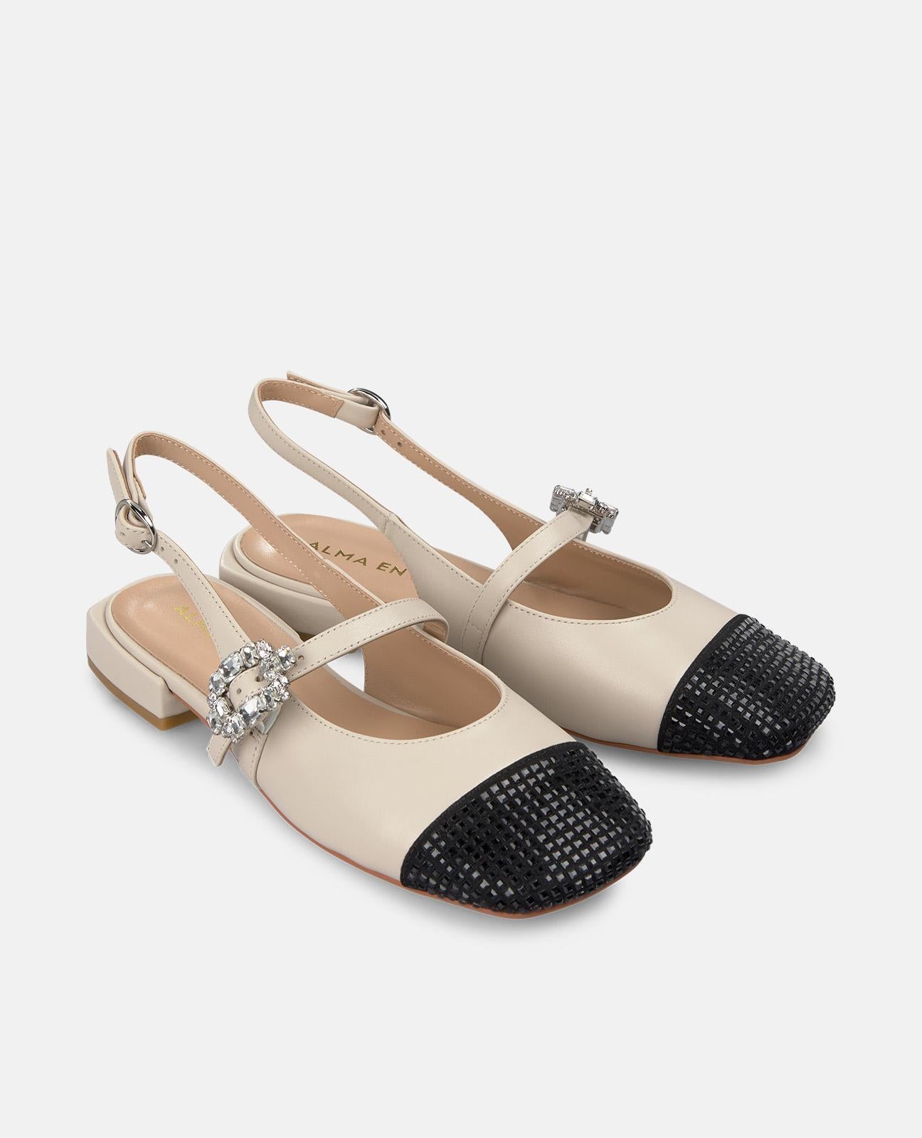 alma-en-pena-combi-pumps-flach-mit-strass-schnalle-wei image 2