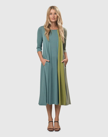 alembika-tricolor-trapeze-maxi-dress-teal-celery-jerseykleid image 2