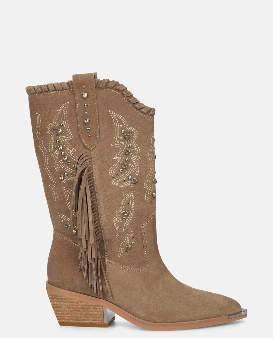 alma-en-pena-flacher-stiefel-mit-fransen-spitz-strass-4-5-cm-absatz-vison image 1