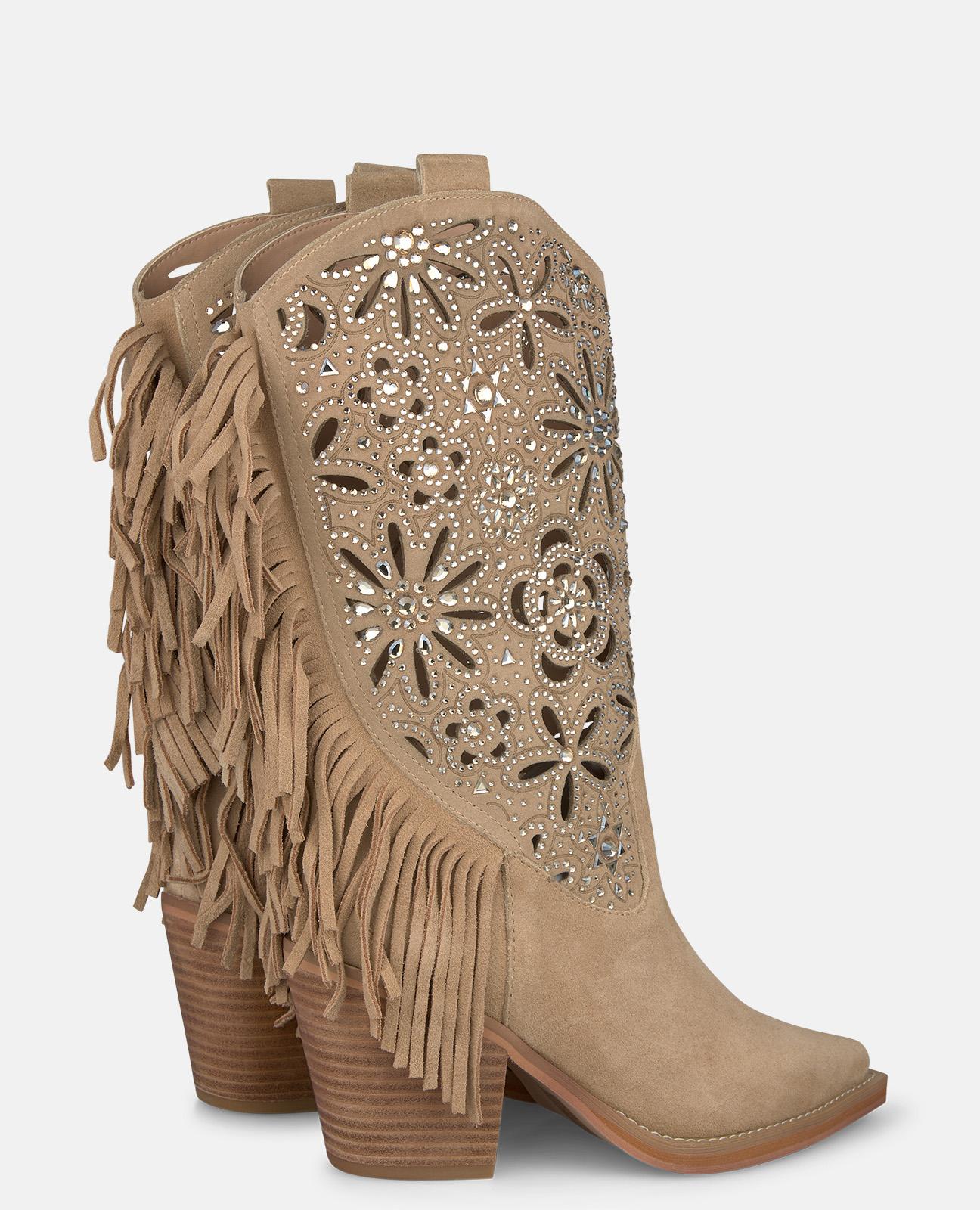 alma-en-pena-cowboy-stiefel-mit-fransen-und-glitzer-sand-7-cm-absatz image 3