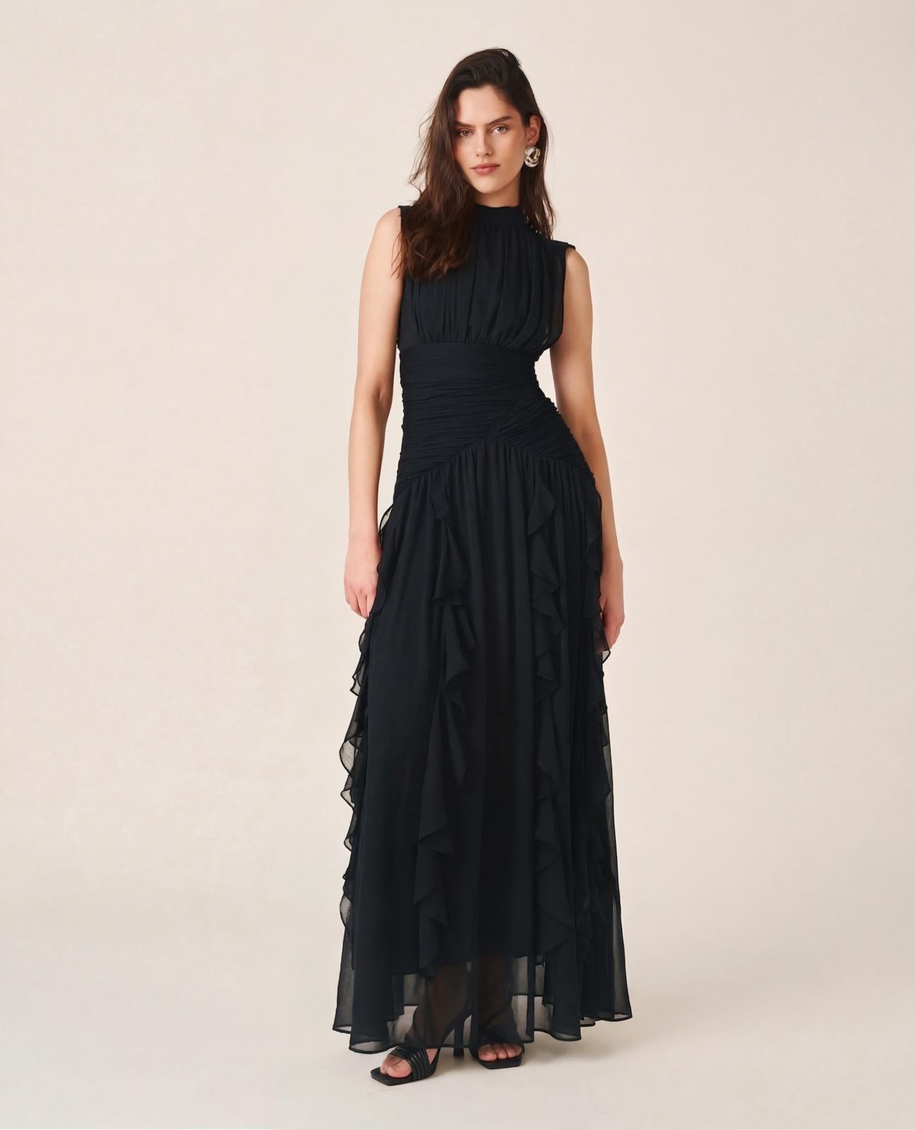 alma-en-pena-maxikleid-mit-r-schen-schwarz image 3