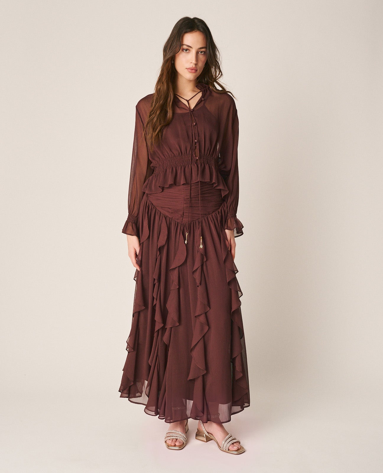 alma-en-pena-ruffle-skirt-midi-rock-braun image 3
