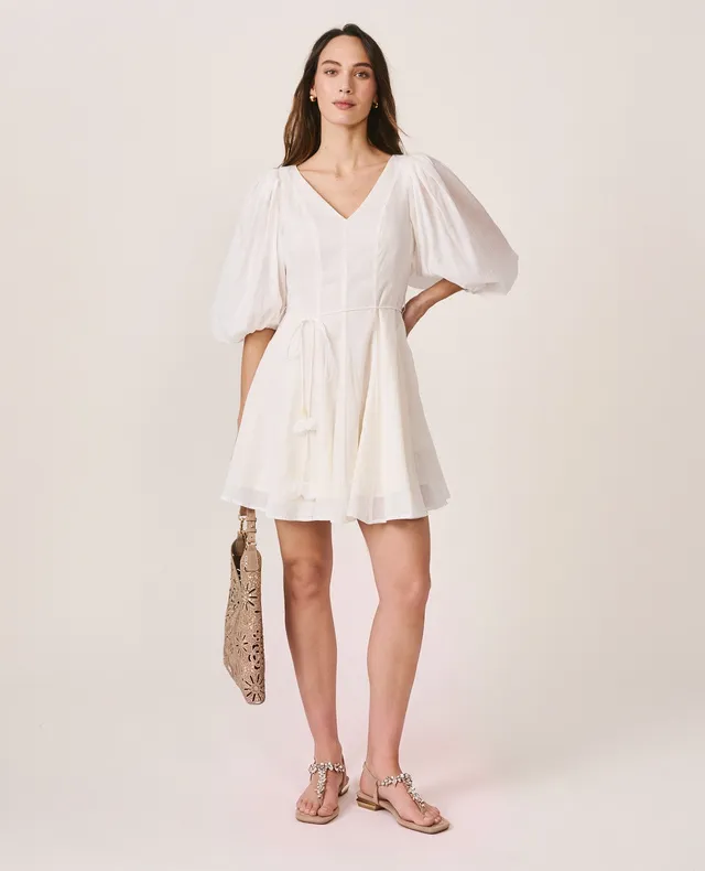 alma-en-pena-63328-mini-kleid-wei-v-ausschnitt-puff-rmel image 1