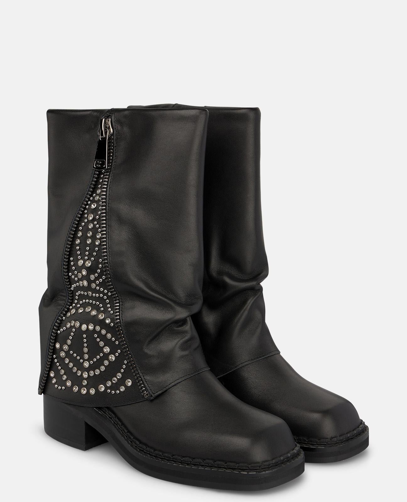 alma-en-pena-nappa-leder-boots-mit-metallnieten-schwarze-stiefel-mit-blockabsatz image 2