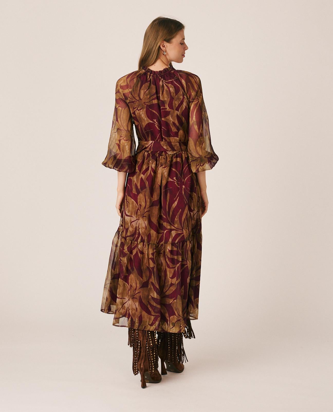 alma-en-pena-floral-chiffon-midi-dress-midi-kleid-bordeaux image 7
