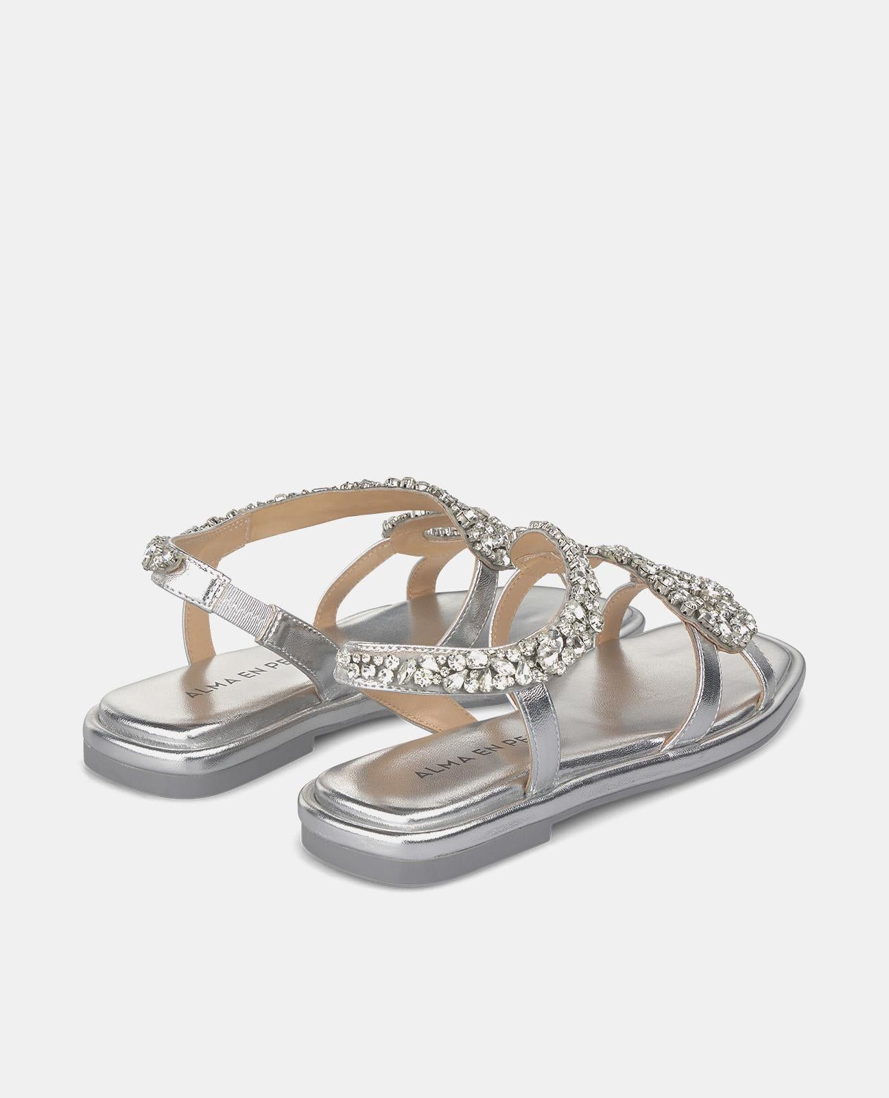 alma-en-pena-flache-sandalen-mit-schlangen-riemen-und-strass-silber-1-cm image 3