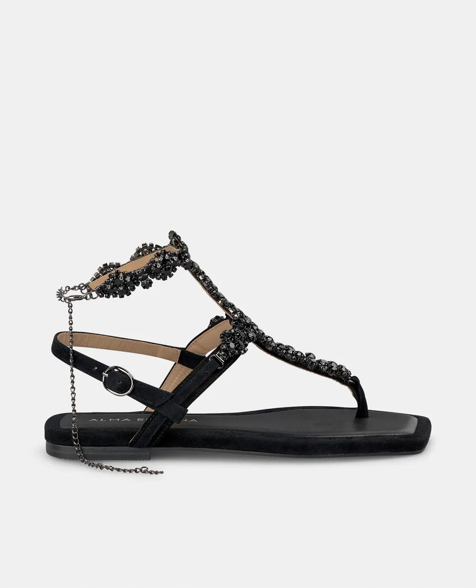 alma-en-pena-54141-flache-strass-sandale-schwarz-1-cm image 1
