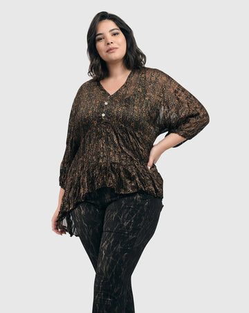 alembika-floral-tiered-crinkle-bluse-damen-coffee-schwarz image 2