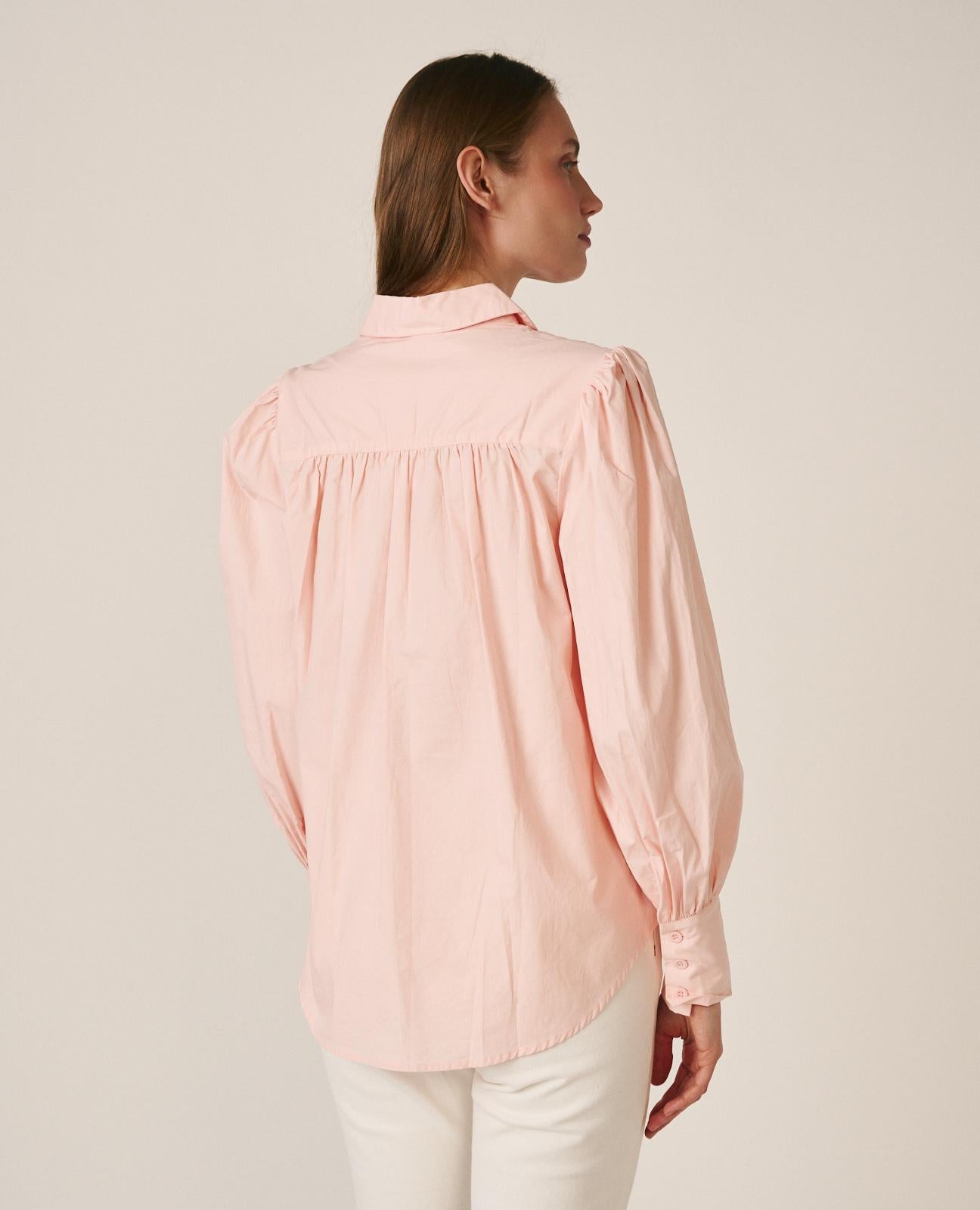alma-en-pena-bluse-rosa-mit-strass-blumen-langarm-baumwoll-poplin-hemd image 6