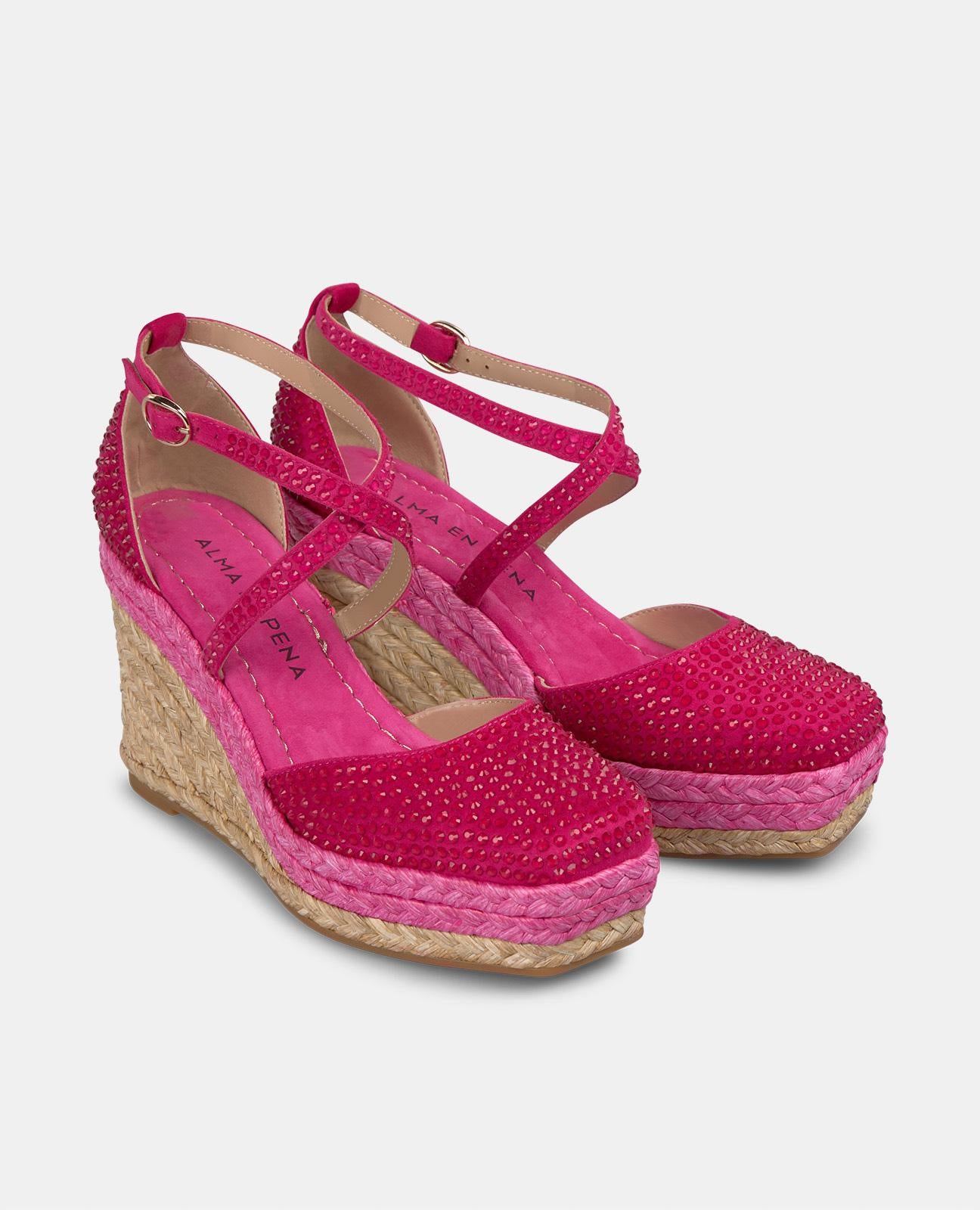 alma-en-pena-keilpantolette-mit-strass-kreuzriemen-in-fuchsia-9-cm image 2