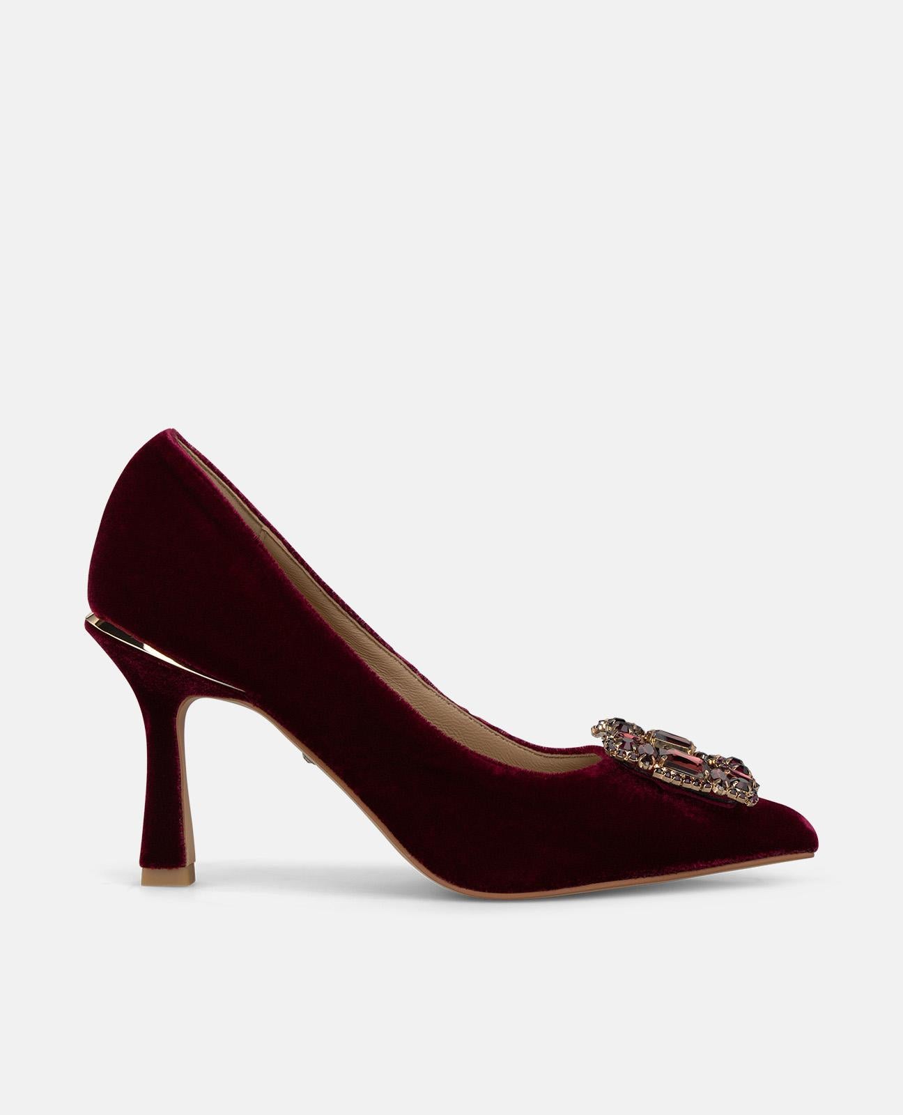 alma-en-pena-alfa-64000-samt-pumps-mit-blume-bordeaux-8-cm image 1