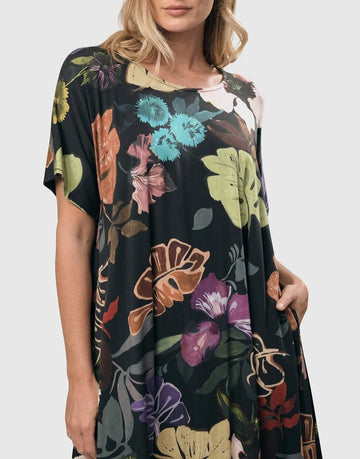alembika-bali-trapeze-dress-leaves-multi-damen-a-linien-kleid-midi image 4