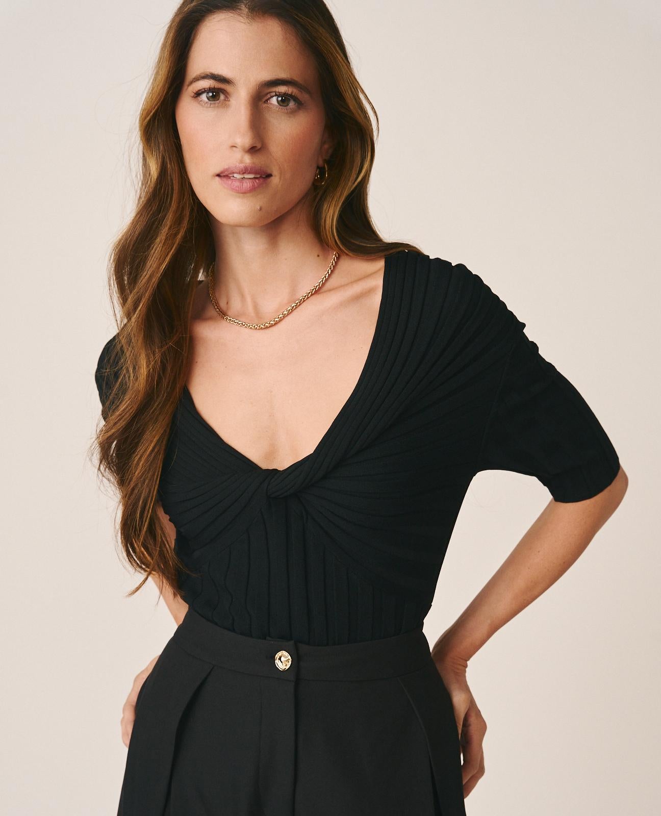 alma-en-pena-top-with-draped-detail-geripptes-top-schwarz image 4