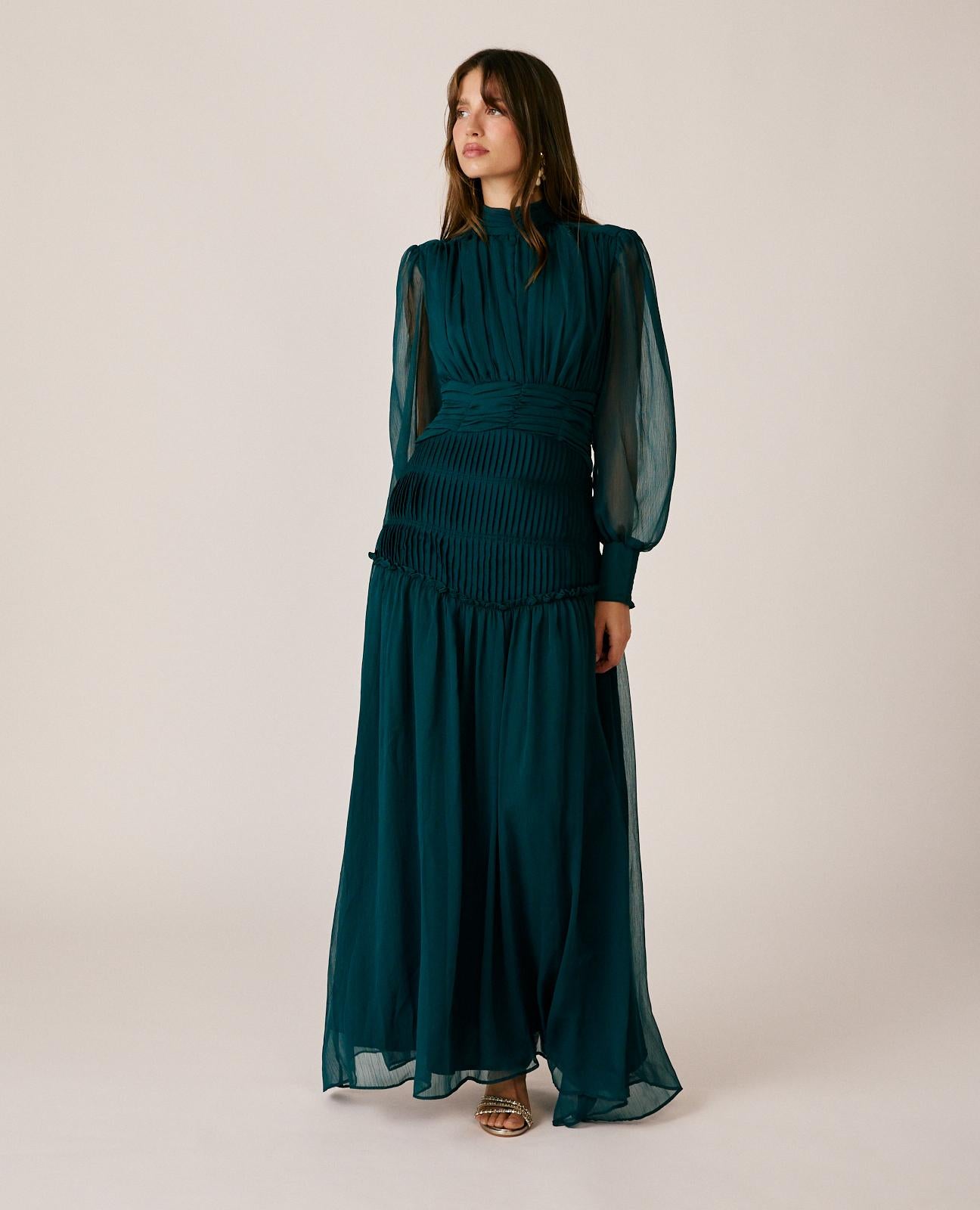 alma-en-pena-long-pleated-chiffon-dress-langes-plisseekleid-gr-n image 3