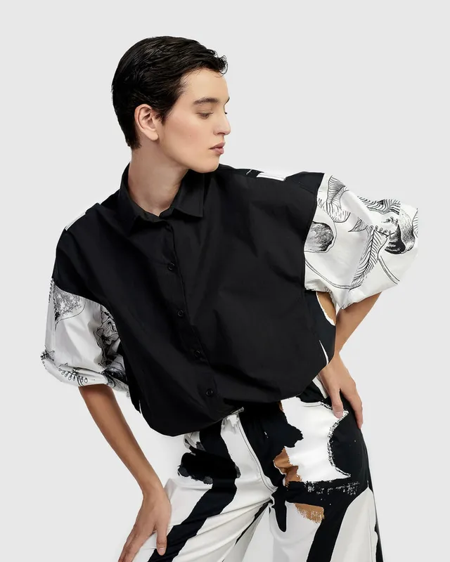 alembika-urban-dakar-bluse-botanica-schwarz-wei image 1