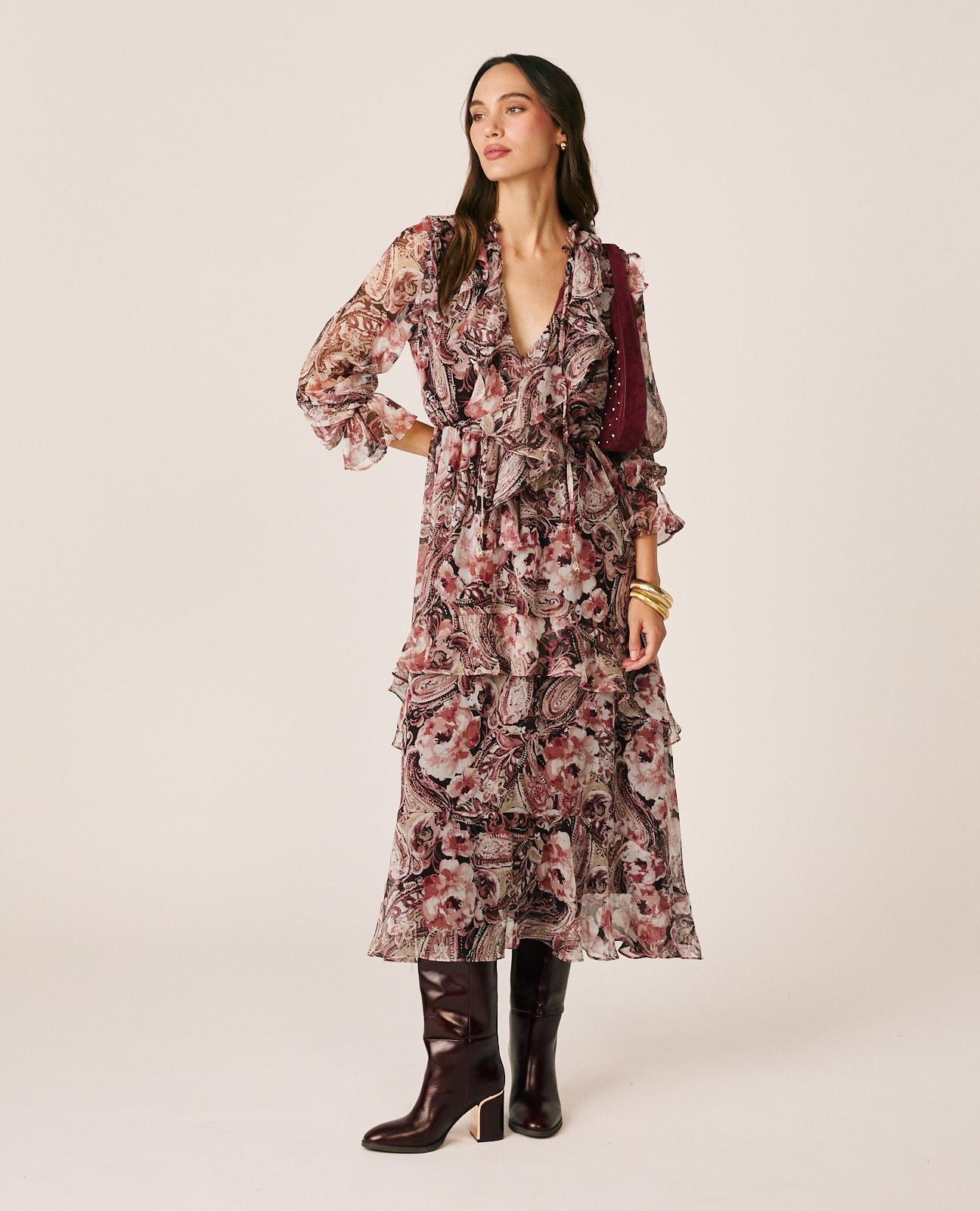 alma-en-pena-floral-chiffon-midi-dress-midi-kleid-rosa image 3