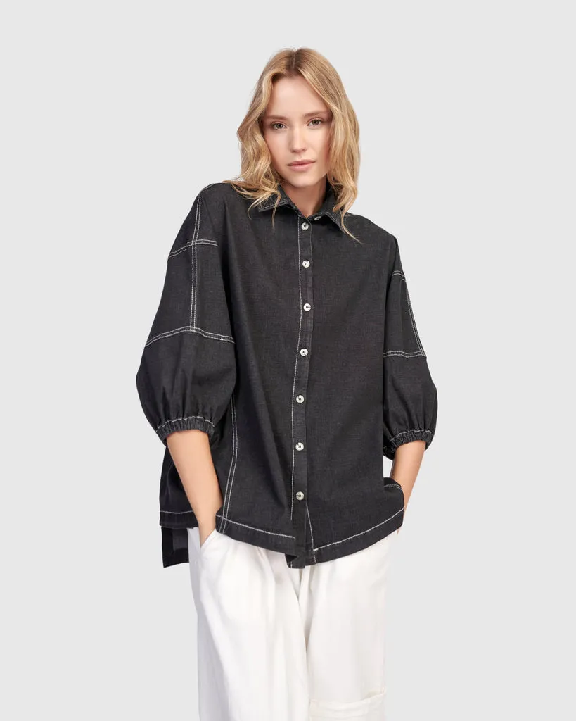 alembika-pippa-puff-bluse-black-denim image 1