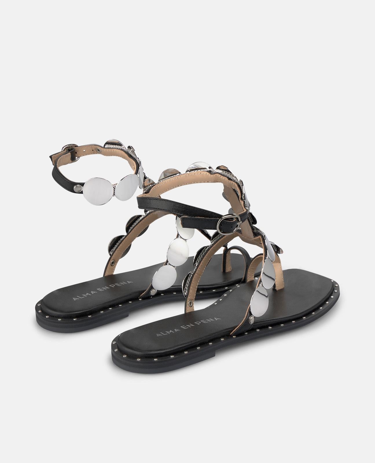 alma-en-pena-sandal-with-metallic-ornament-flachsandale-schwarz-1-cm image 3
