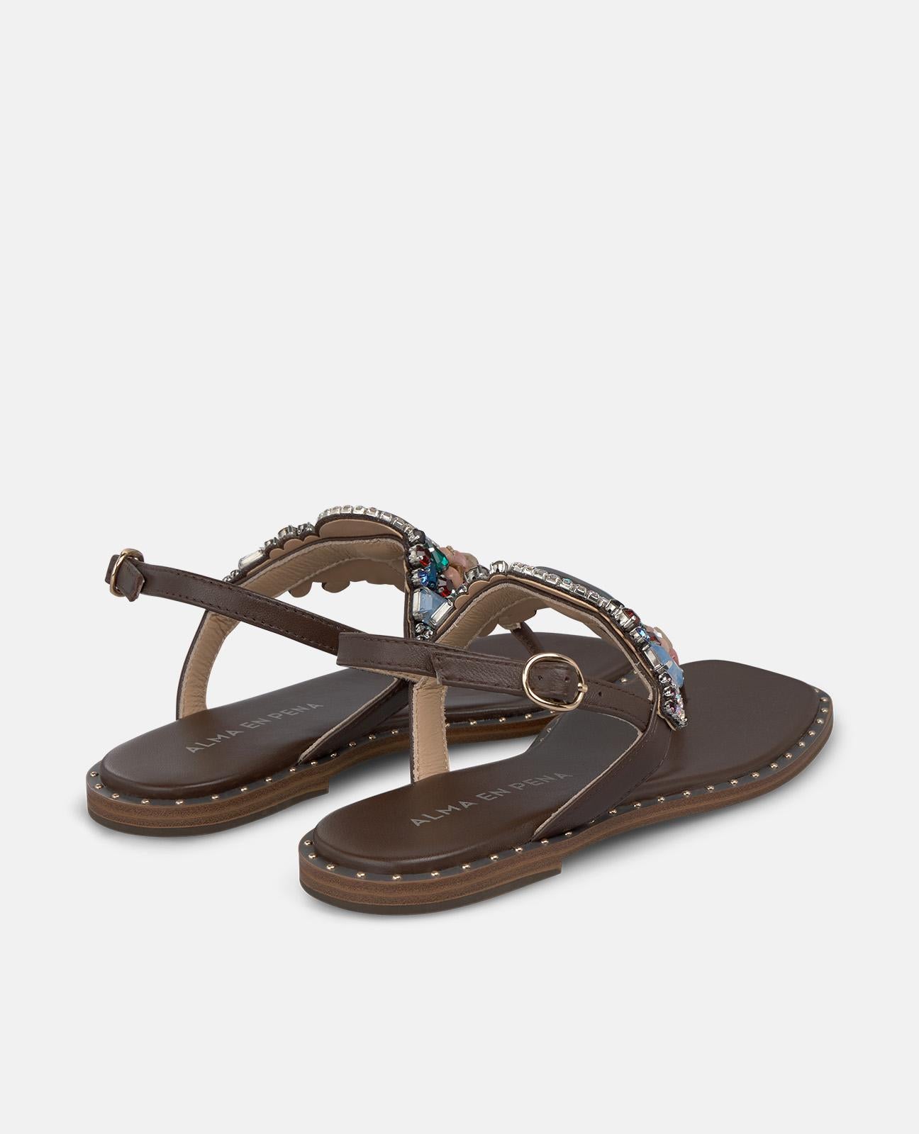 alma-en-pena-flache-nappa-leder-sandale-mit-zehen-strass-braun image 4