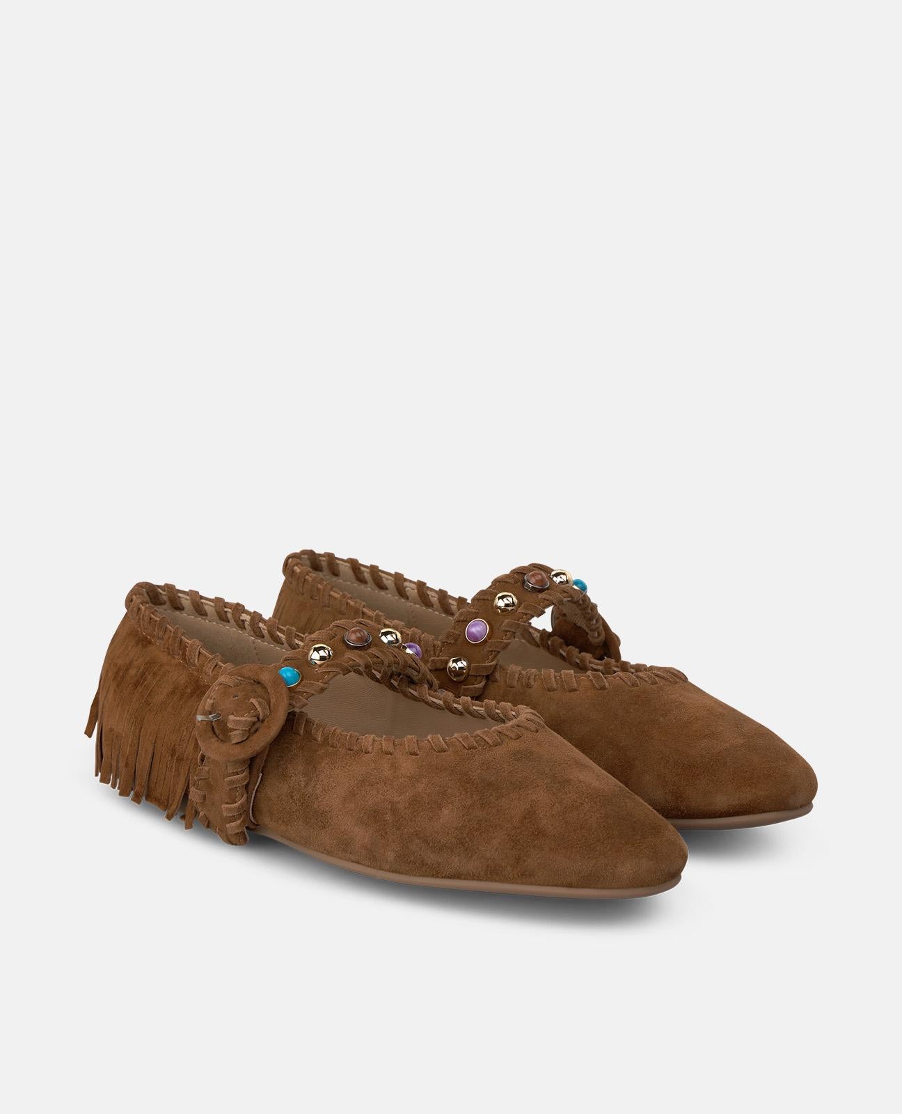 alma-en-pena-suede-dancing-ballerinas-mit-fransen-camel image 2