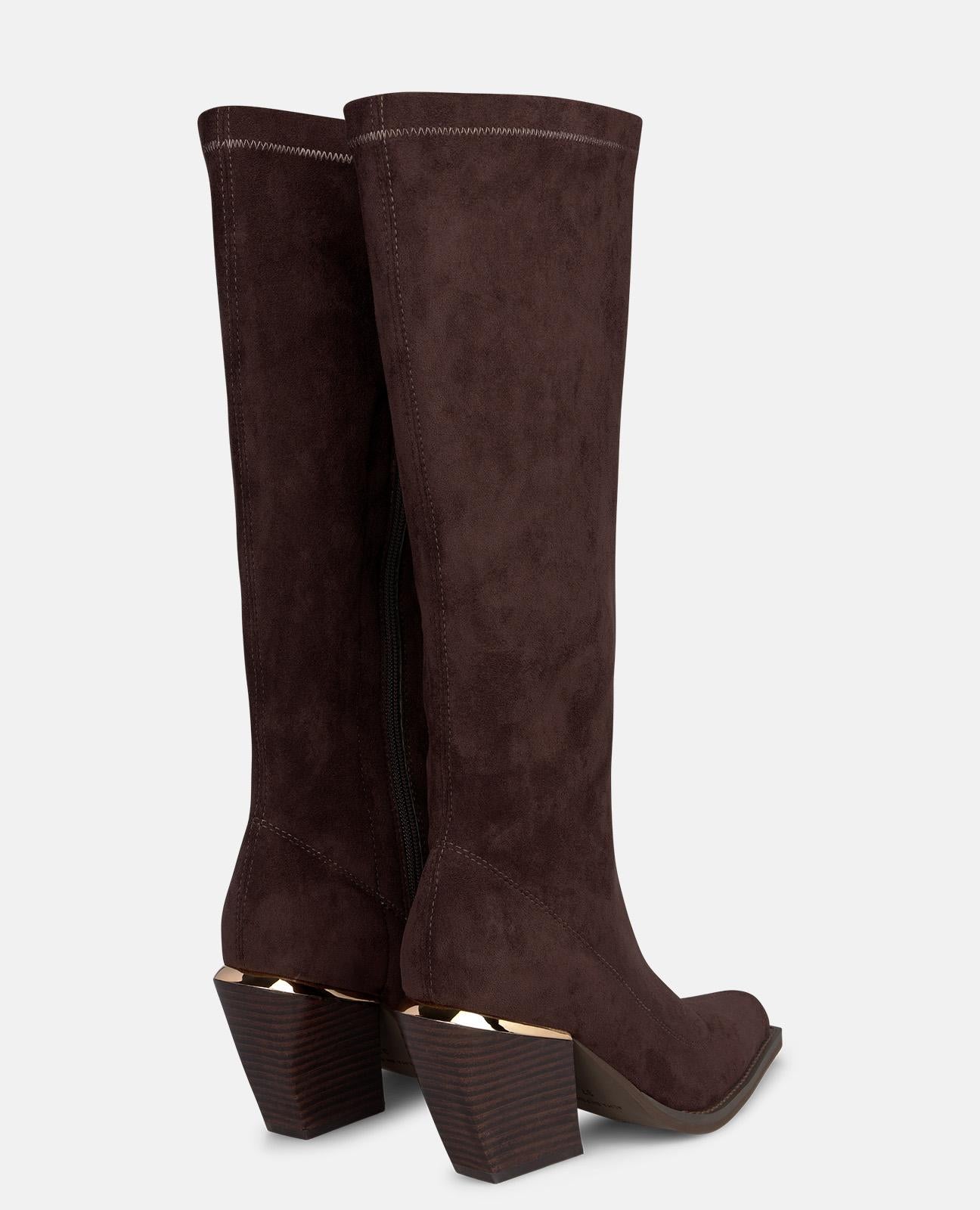 alma-en-pena-high-top-stiefel-mit-rei-verschluss-und-8-cm-blockabsatz-braun image 3