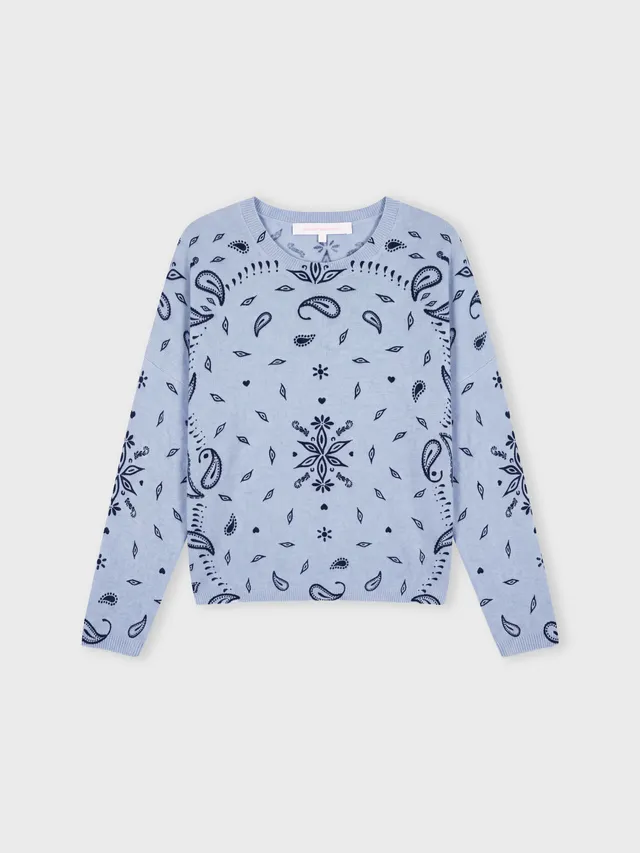 absolut-ariane-print-pullover-damen-100-kaschmir-bandana-druck-himmelblau image 1