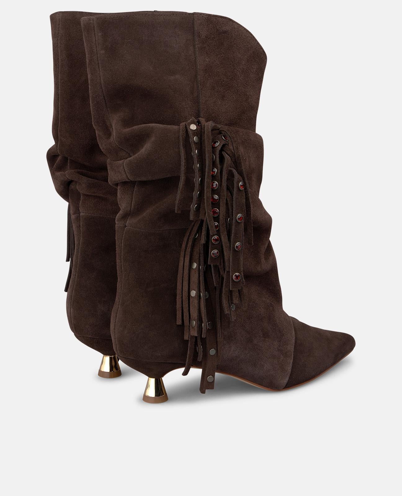 alma-en-pena-suede-ankle-boots-mit-fransen-braune-stiefeletten-mit-blockabsatz image 3