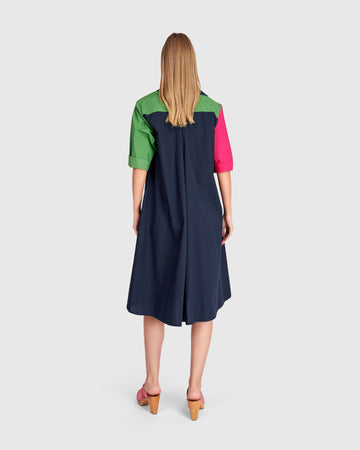 alembika-splash-popover-dress-navy-multi-a-linie-midi-baumwolle image 5