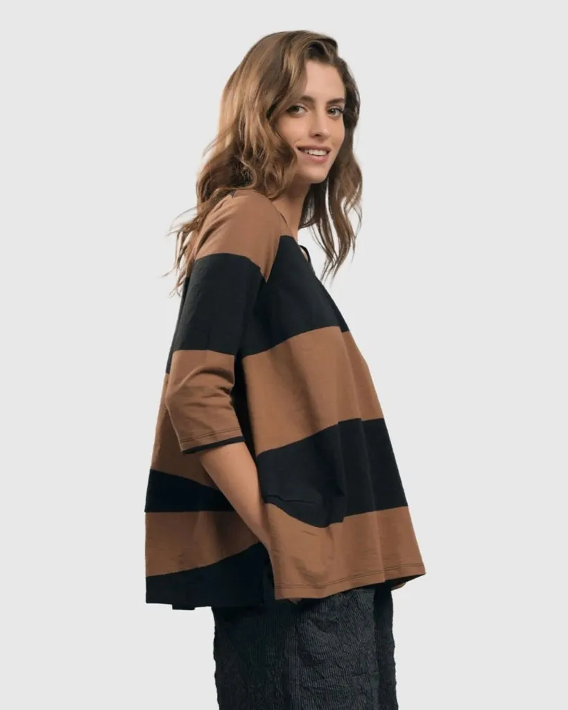 alembika-urban-barri-stripe-cocoon-top-sepia-black-damen-pullover image 1
