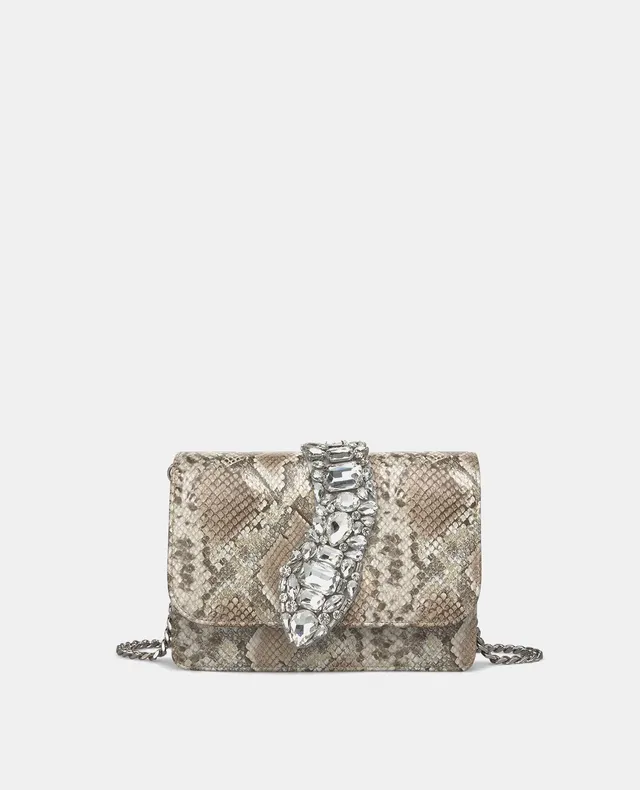 alma-en-pena-snake-schultertasche-aus-leder-in-vison-mit-strass-schlangenkopf image 1