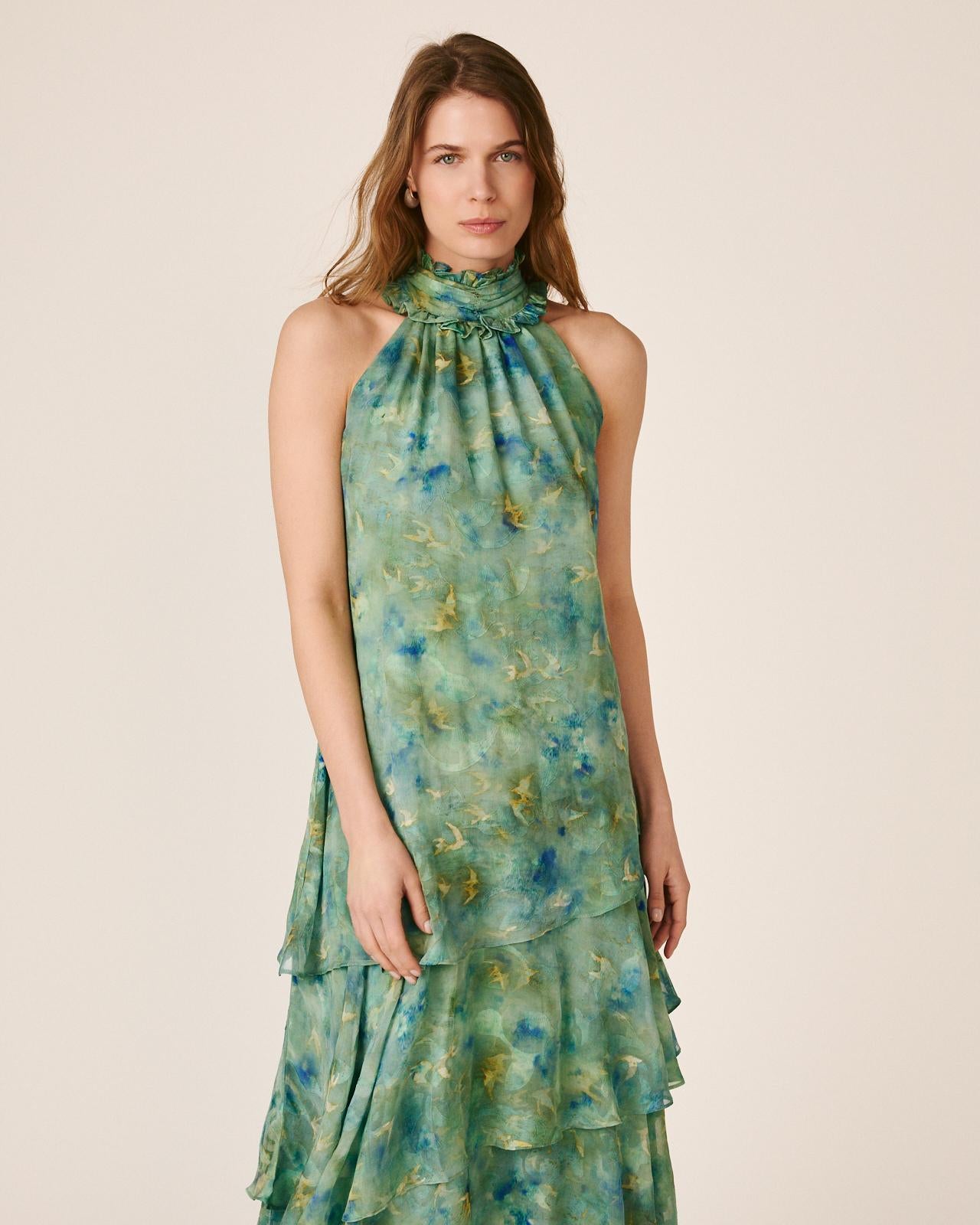 alma-en-pena-ruffle-chiffon-dress-midi-kleid-gr-n image 4