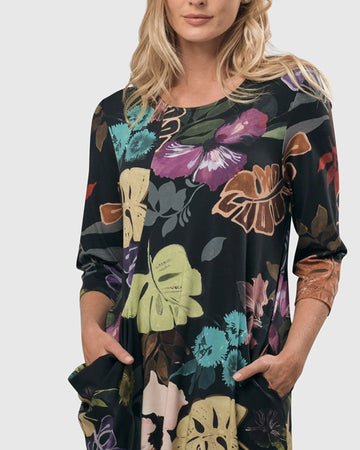 alembika-bali-draped-pocket-dress-leaves-multi-damen-jerseykleid-midi image 4