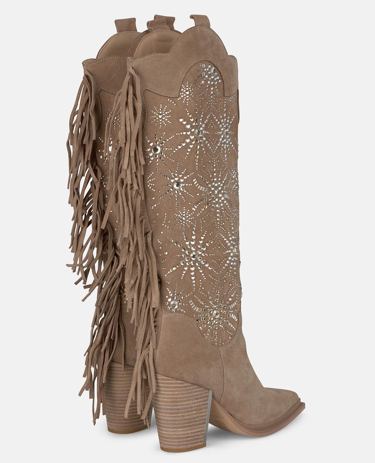 alma-en-pena-stiefel-mit-strass-und-fransen-9-5-cm-keilabsatz-vison image 4