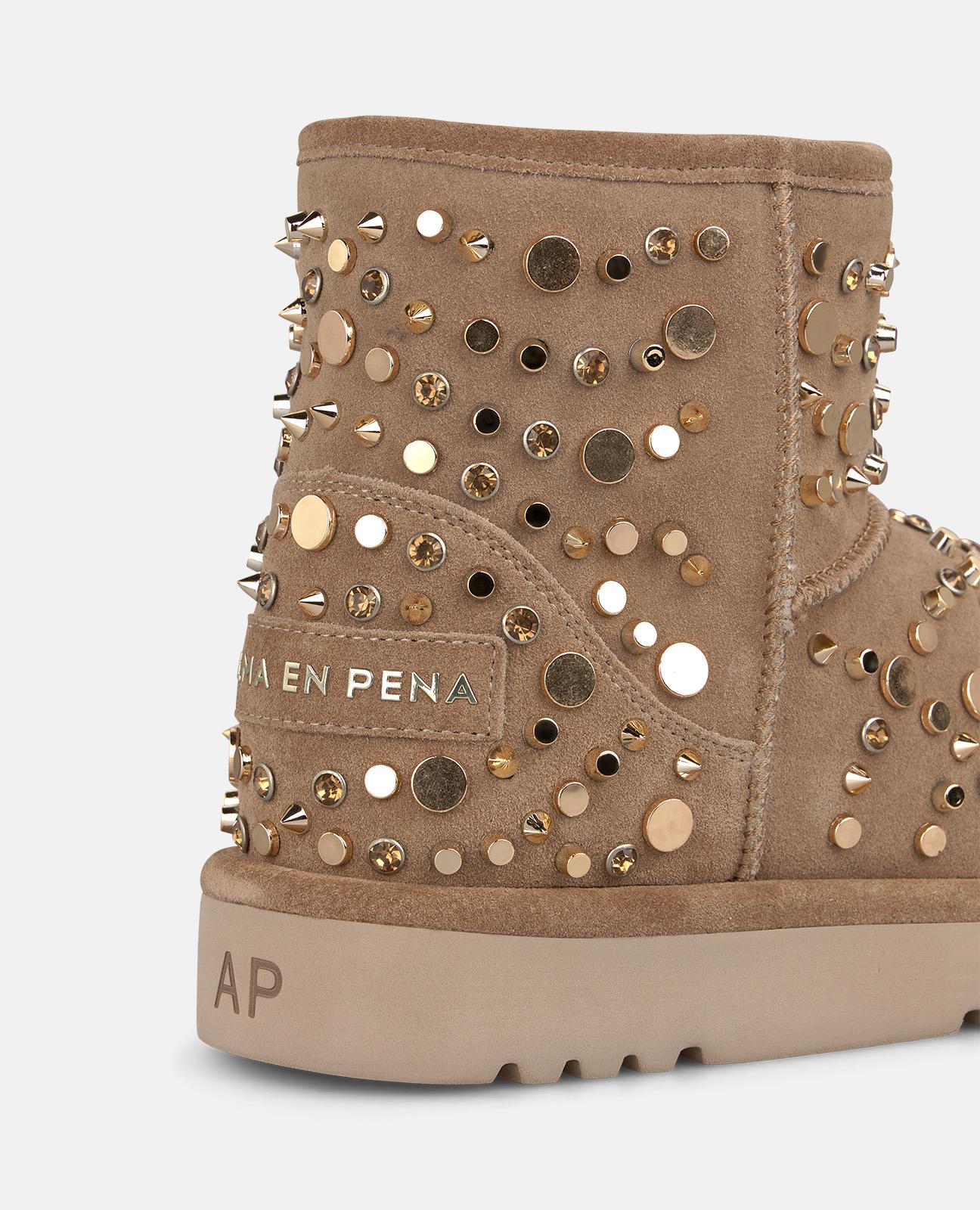 alma-en-pena-apreski-suede-ankle-boots-flache-stiefelette-vison-mit-nieten image 4