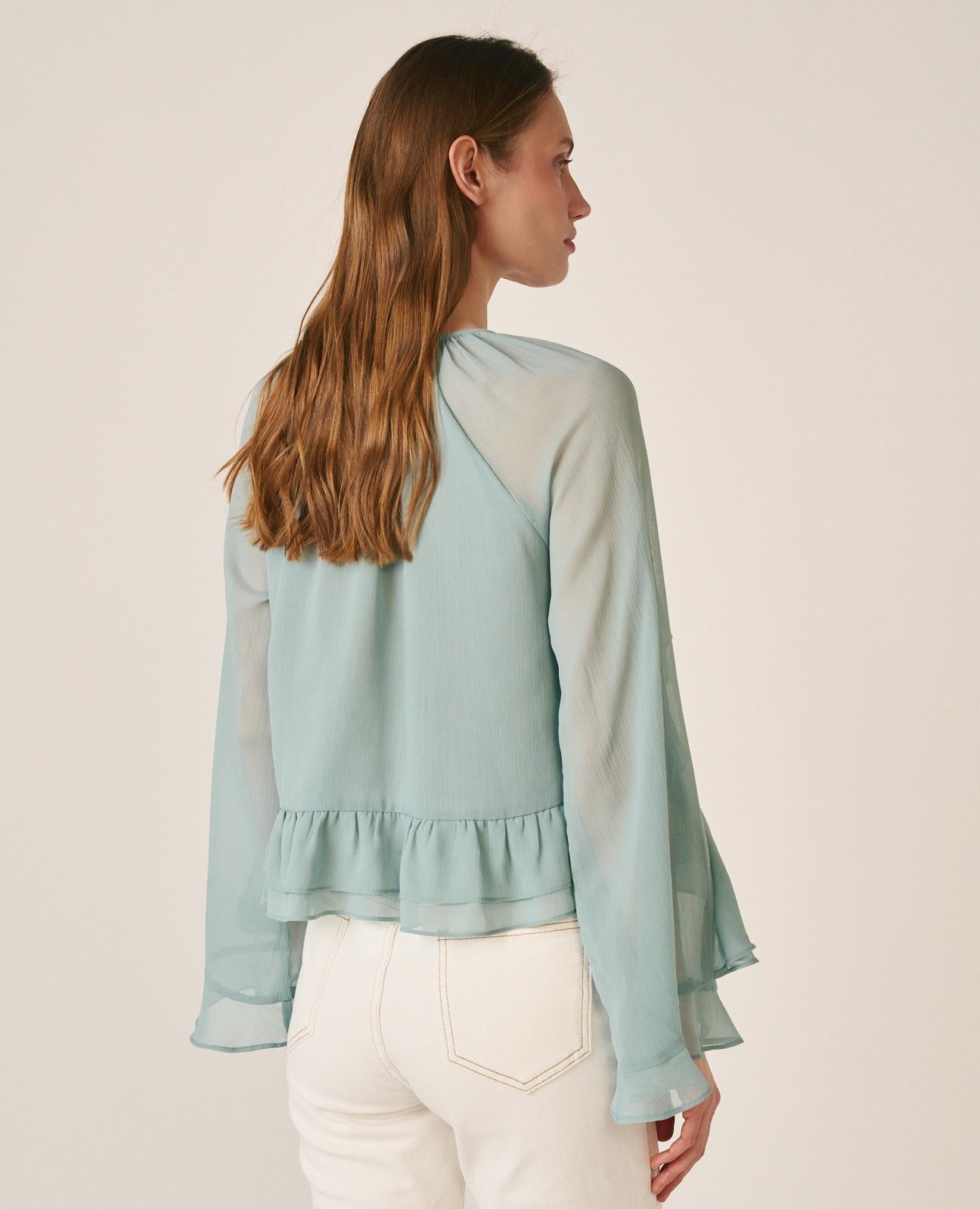 alma-en-pena-langarm-chiffon-bluse-mit-r-schen-rmeln-und-v-ausschnitt-jade image 6