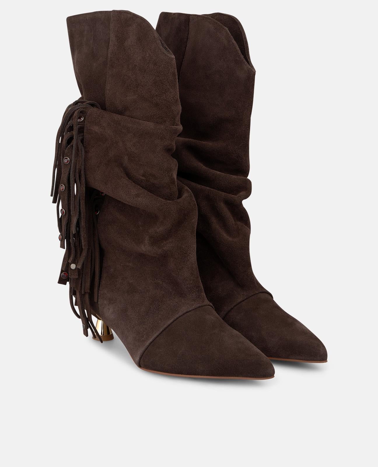 alma-en-pena-suede-ankle-boots-mit-fransen-braune-stiefeletten-mit-blockabsatz image 2