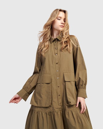 alembika-urban-legion-baumwoll-hemdblusenkleid-khaki-midi image 7