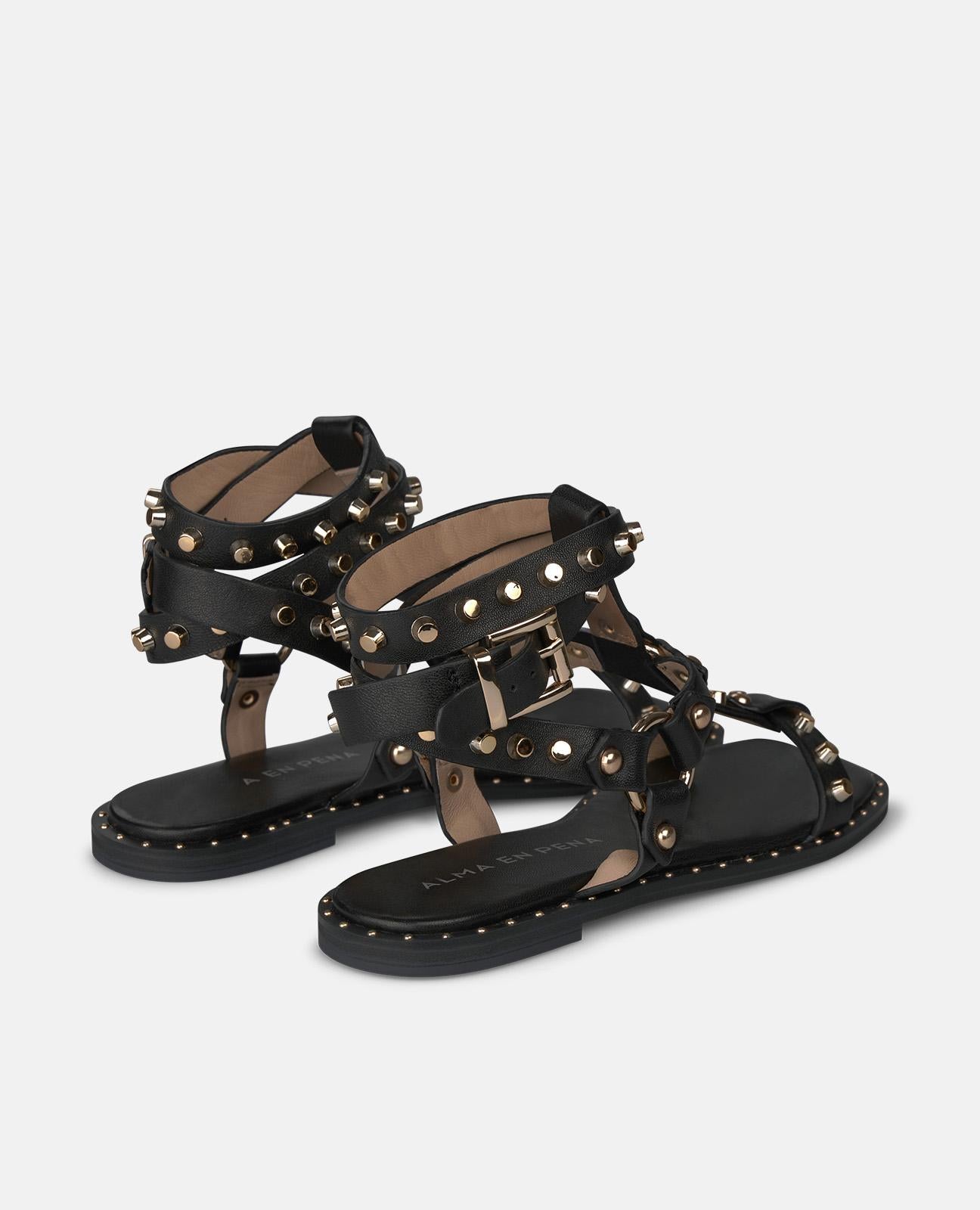 alma-en-pena-alfa-63632-plateau-sandale-im-greek-style-in-schwarz-nieten-4-5-cm image 3