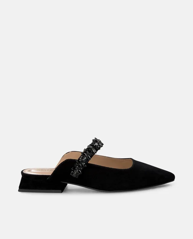 alma-en-pena-mule-spitzer-flachschuh-schwarz-mit-strass-riemen-2-cm image 1