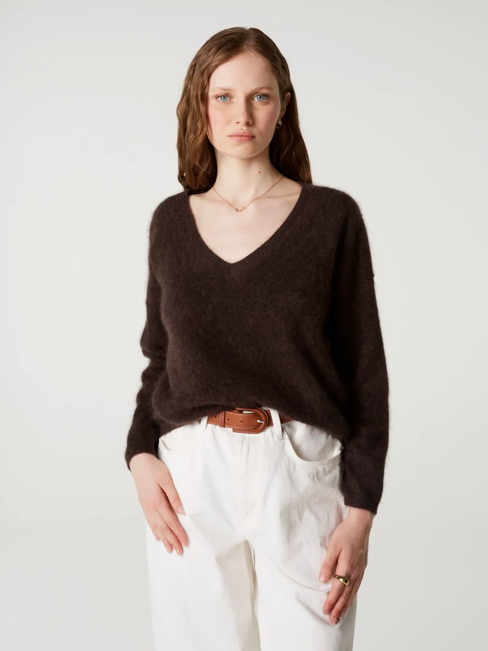 absolut-soeli-pullover-damen-oversize-v-ausschnitt-kaschmir-braun image 1