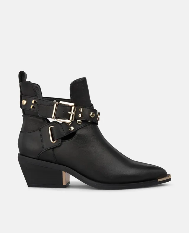 alma-en-pena-leder-stiefeletten-mit-schnalle-nieten-und-5-cm-blockabsatz-schwarz image 1
