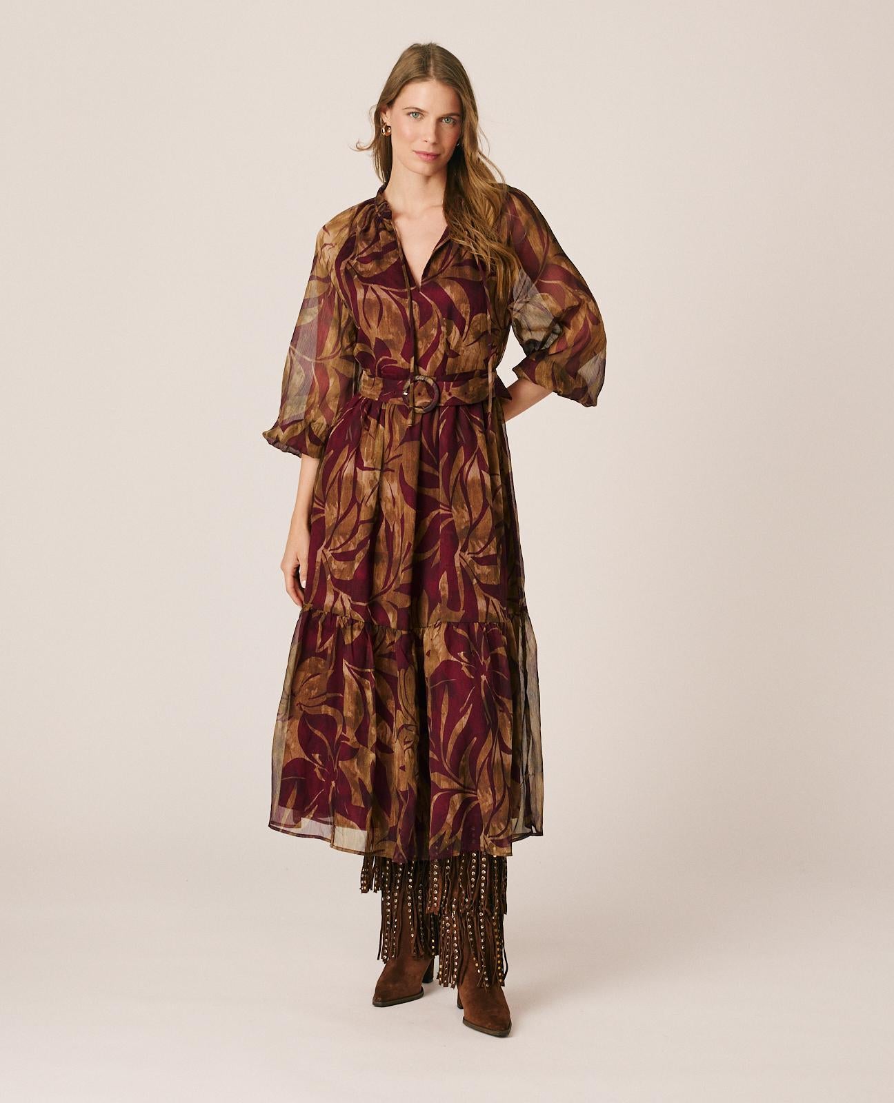 alma-en-pena-floral-chiffon-midi-dress-midi-kleid-bordeaux image 3